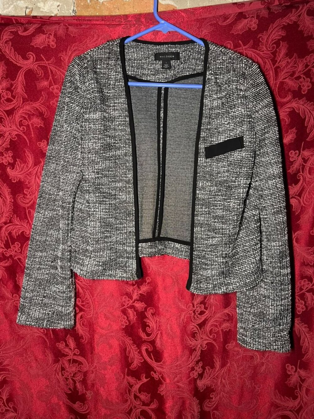 Halogen Women's Tweed Knit Open Front Crop Jacket Blazer SMALL